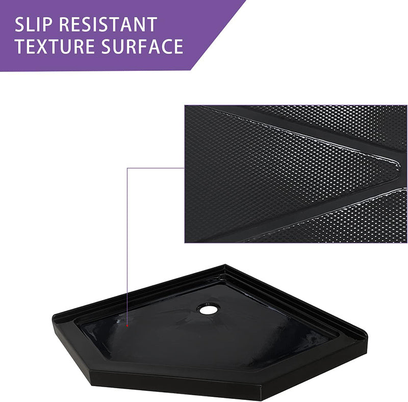38 in. L x 38 in. W Corner Drain Shower Base, Neo Angle Shower Pan with Slip Resistant Textured Surface, Black