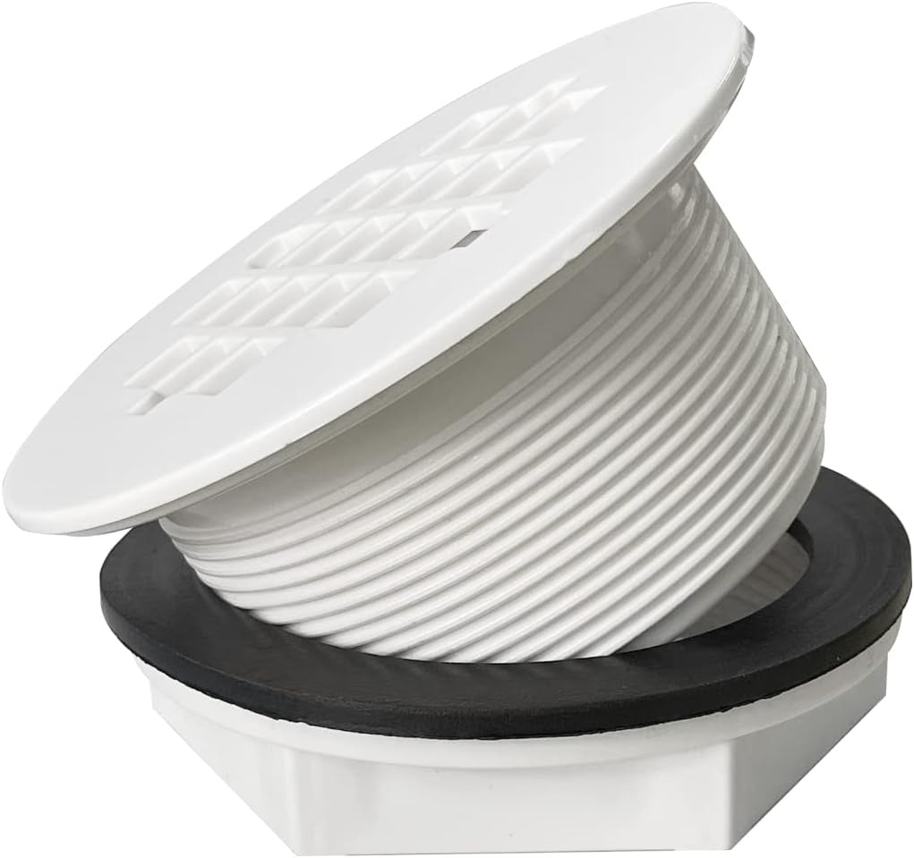 iBath 2-Inch White PVC Shower Drain with Filter – Round Base Drain for Bathroom Use