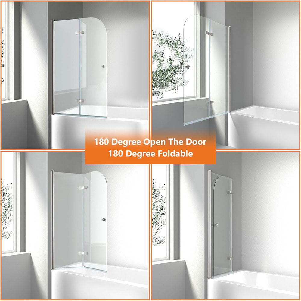 iBath 35" W × 55" H Bi-Folding Frameless Tub Door Brushed Nickel