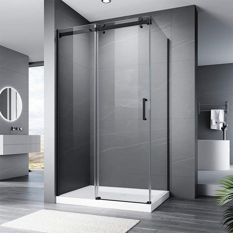 59 in. L x 36 in. W x 75 in. H Corner Shower Doors,Dual Sliding Shower Enclosure Matte Black - ibathshowers