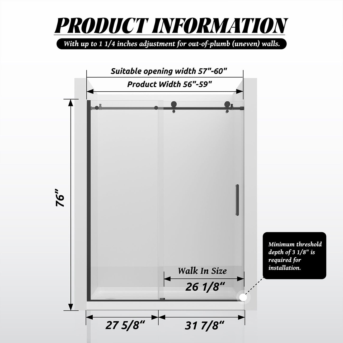 59"*75" Frameless Sliding Shower Door - ibath shower door