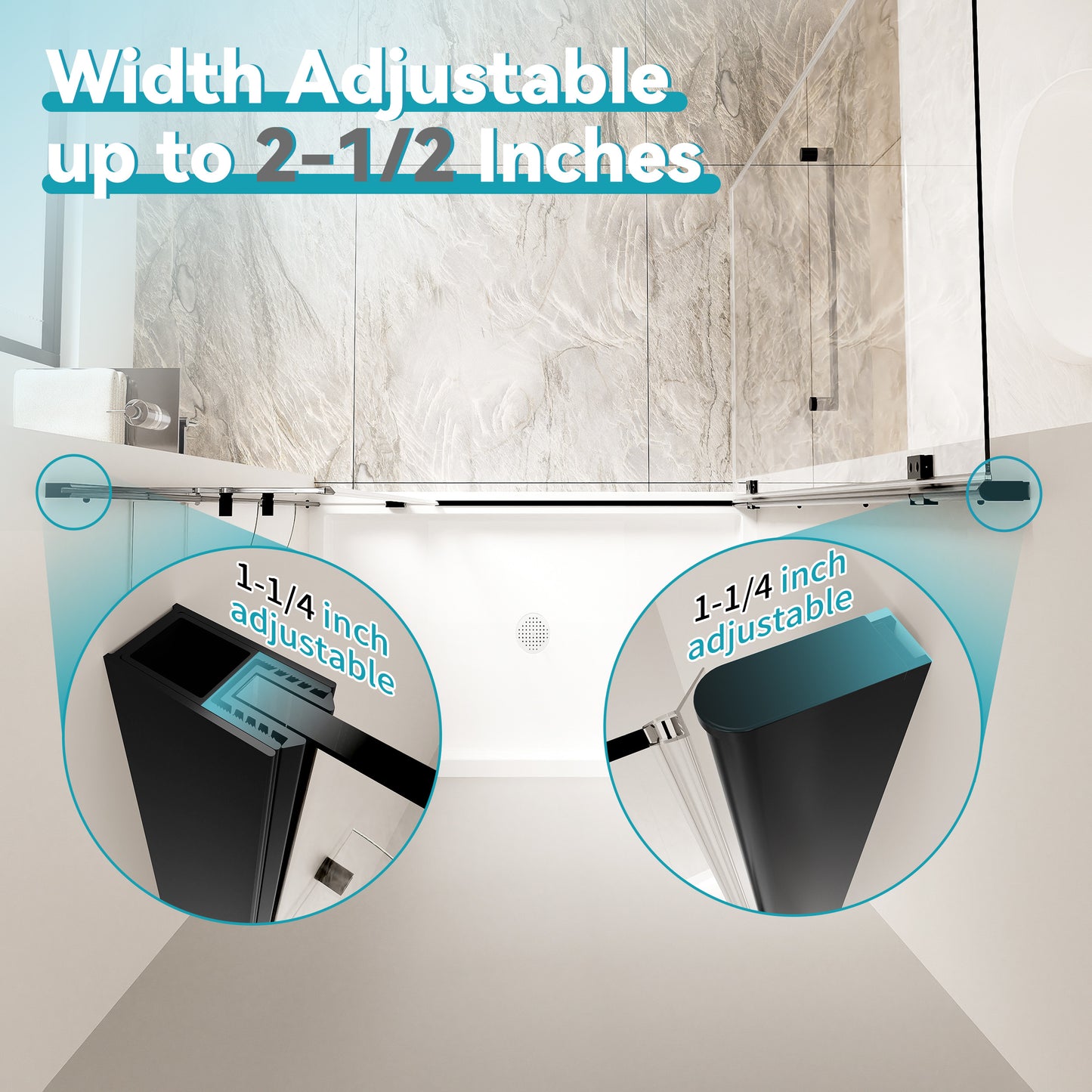 Okaybay 46–48" W x 72" H Frameless Pivot Shower Door with Shelves, 1/4" Clear Glass, Matte Black