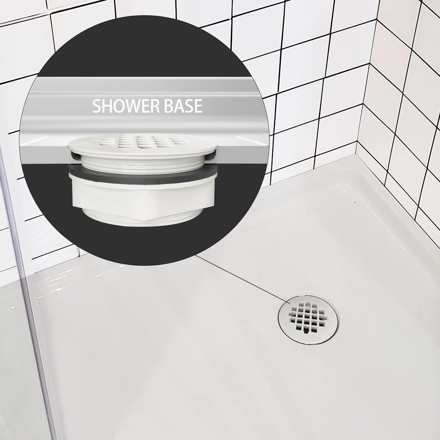 iBath 2-Inch PVC White Shower Drain with Filter, Round Plastic Shower Base Drain – Single Purchase Only (No Shipping for Individual Order)