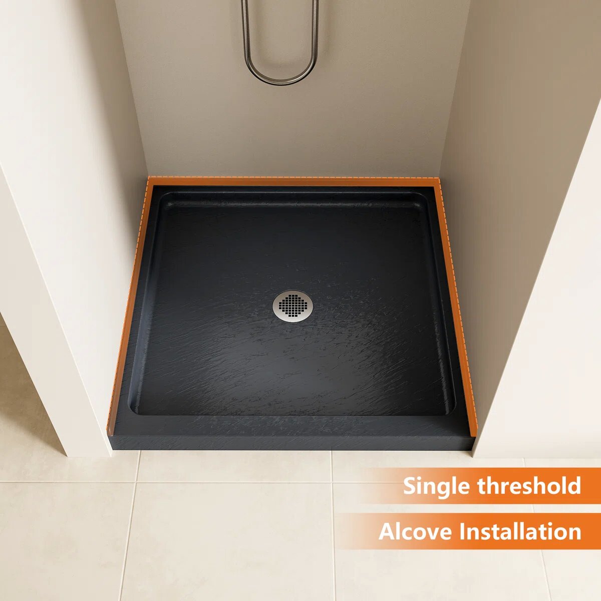 iBath 36" x 36" Shower Base, Center Drain, Low Profile Alcove Pan, Slip-Resistant, Slate Gray – ABCS3636C/1G-W