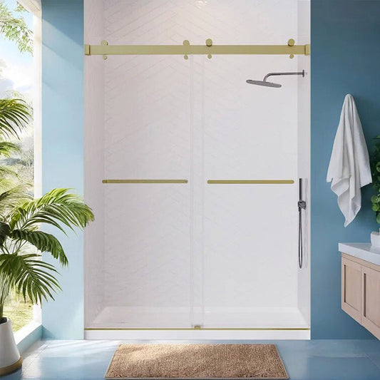 iBath Double Sliding Frameless Shower Door, 50–54" W × 76" H, 3/8" Tempered Glass