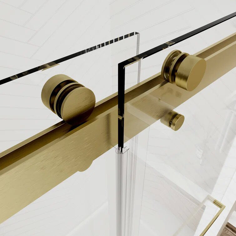 iBath Frameless Double Sliding Shower Door, 50–54'' W x 76'' H, Brushed Gold