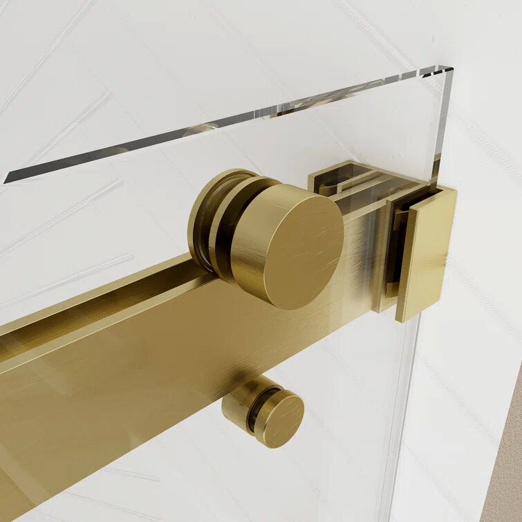 iBath Frameless Double Sliding Shower Door, 50–54'' W x 76'' H, Brushed Gold