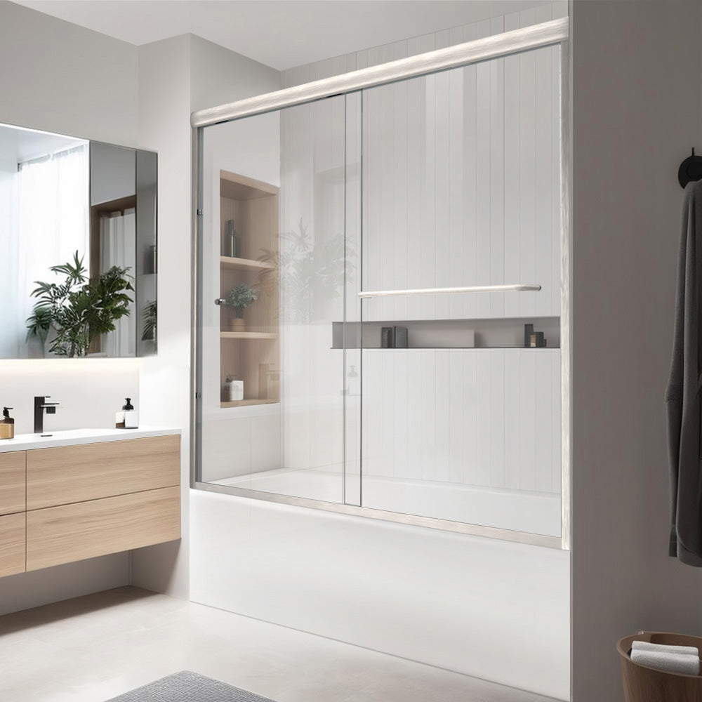 iBath Sliding Tub Door, 56–60" W, Brushed Nickel – Berlin