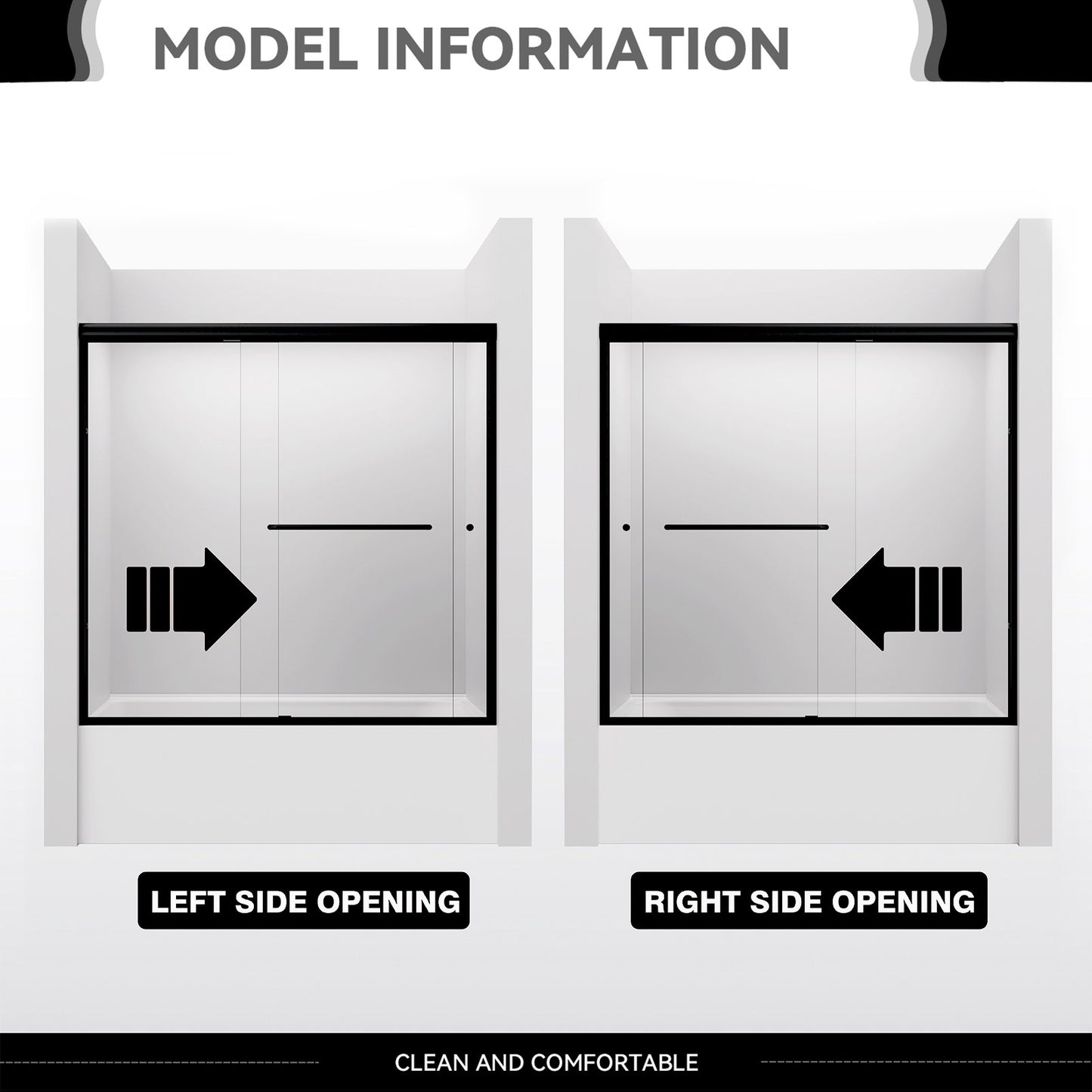 iBath Semi-Frameless Sliding Tub Door, 56–60" W x 56" H