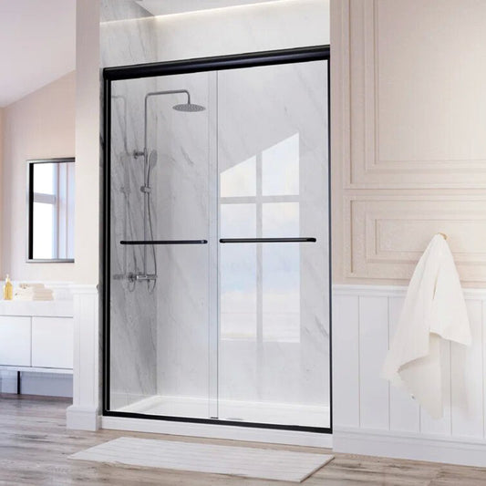 iBath Shower Glass Door 44"-48" W Adjustable x 72" H Semi-Frameless Bypass Sliding Shower Doors with 1/4" (6mm) ANSI Tempered Safety Glass. Matte Black