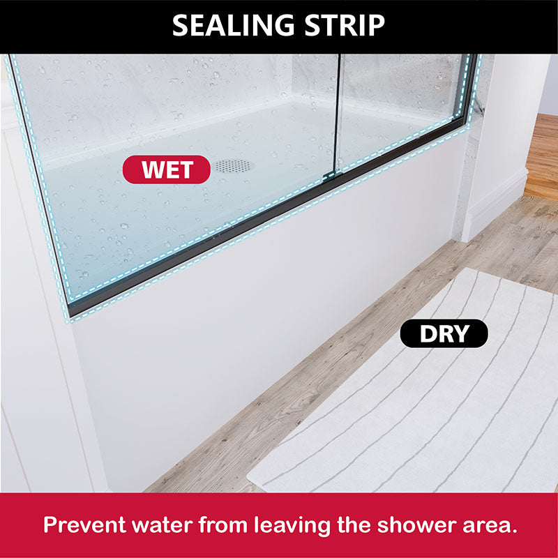 iBath 55" - 59'' W x 60'' H Double Sliding Semi-Frameless Tub Door, Matte Black