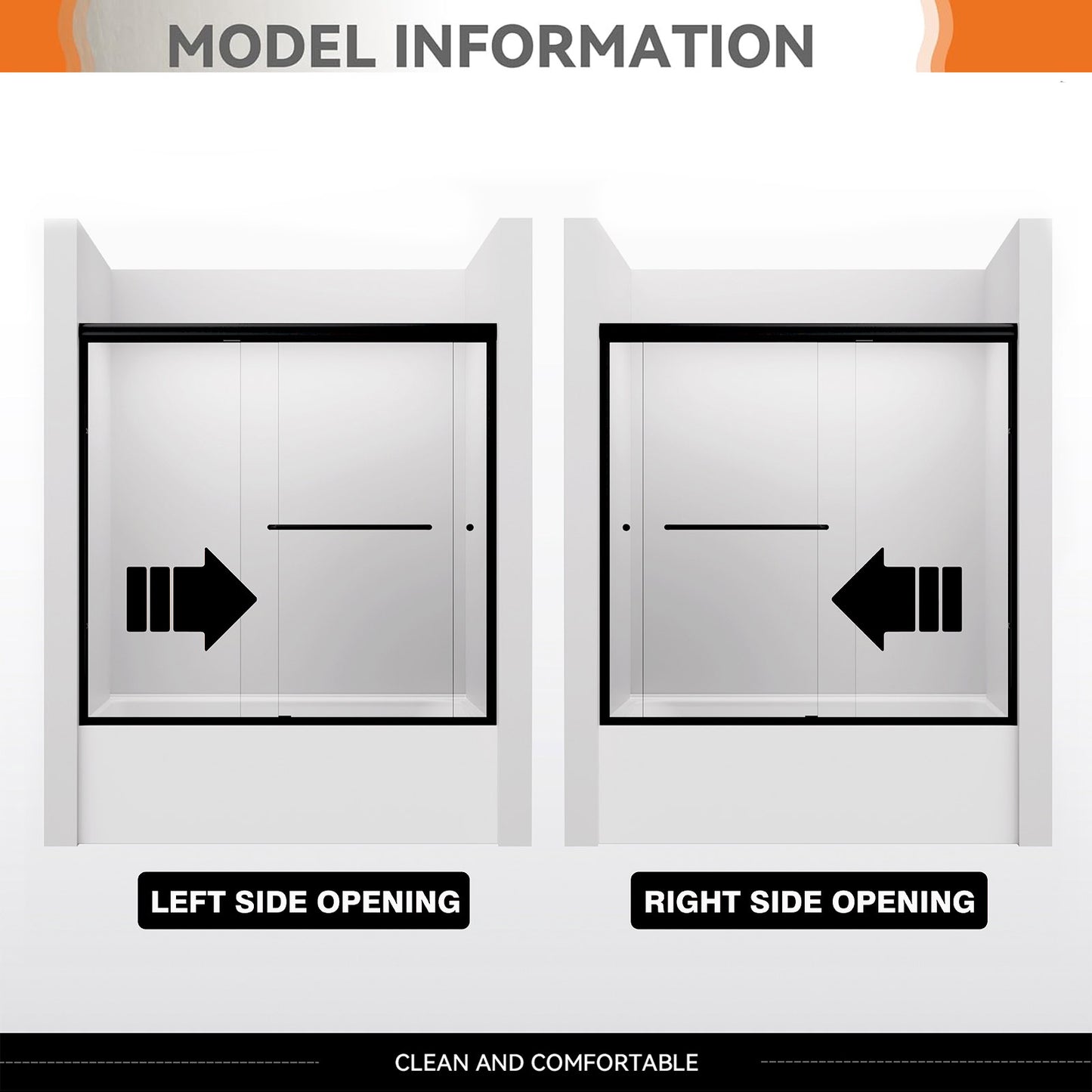 iBath Semi-Frameless Sliding Bathtub Door, 56–60" W x 56" H, Frosted Tempered Glass