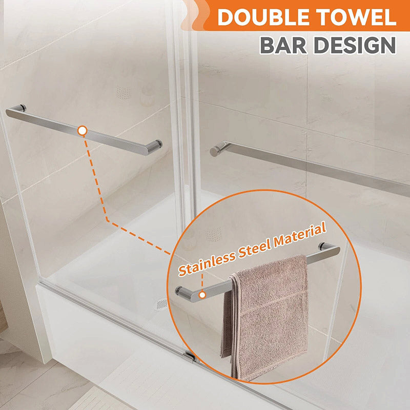 iBath Frameless Shower Door 56-60" W × 66" H 3/8" SGCC Tempered Glass Easy Clean