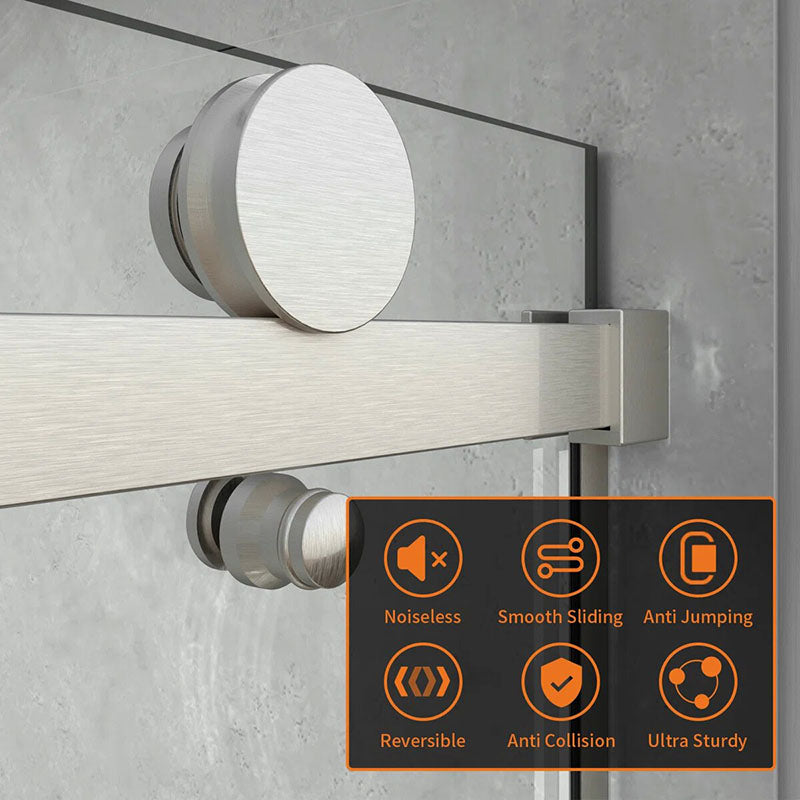 iBath Single Sliding Frameless Shower Door, 55–59" W x 75" H, Nicke