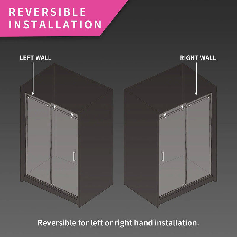 iBath Single Sliding Frameless Shower Door, 55–59" W x 75" H, Nicke