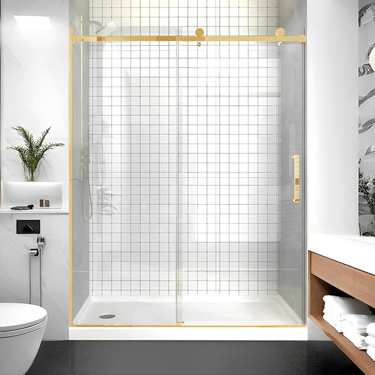 iBath Single Sliding Frameless Shower Door, 55–59" W x 75" H,Brushed Gold