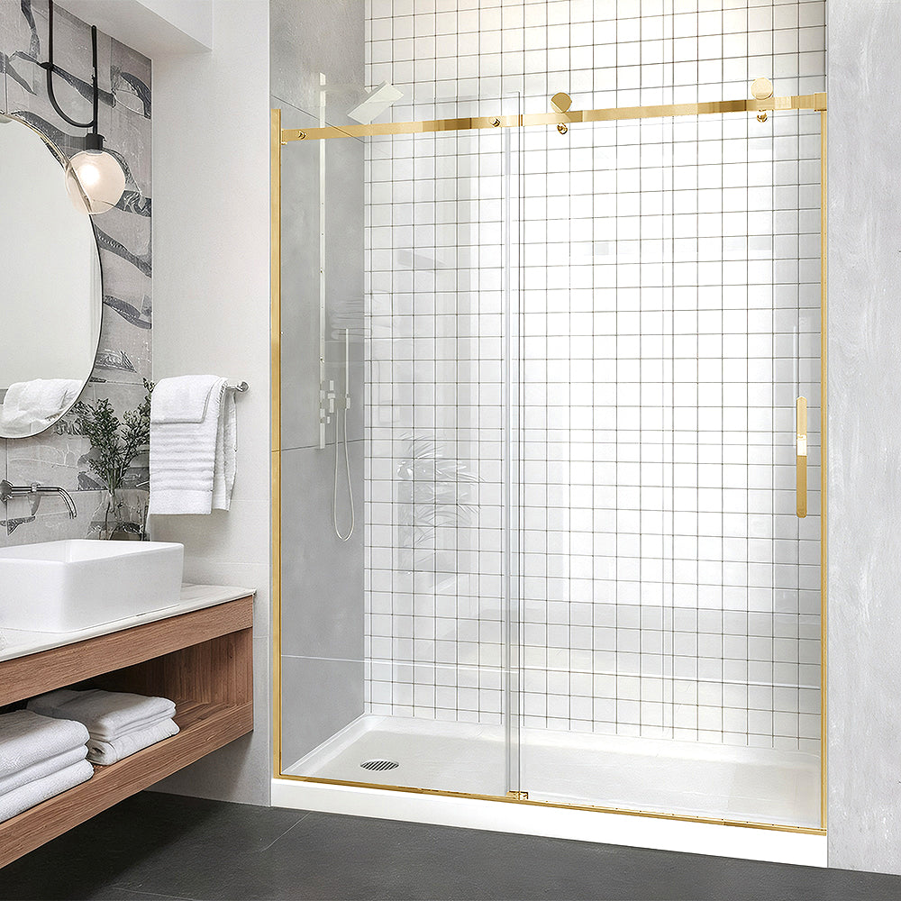 iBath Single Sliding Frameless Shower Door, 55–59" W x 75" H,Brushed Gold