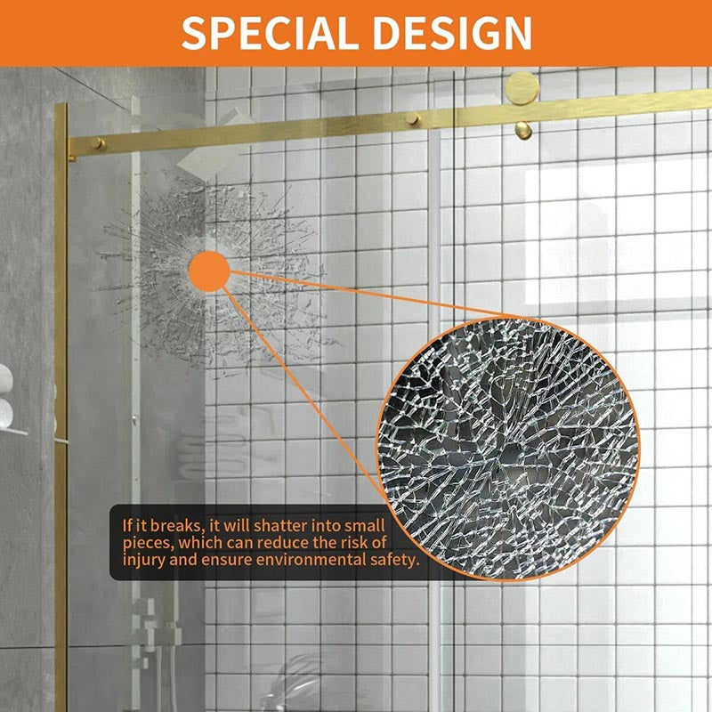 iBath Single Sliding Frameless Shower Door, 55–59" W x 75" H,Brushed Gold