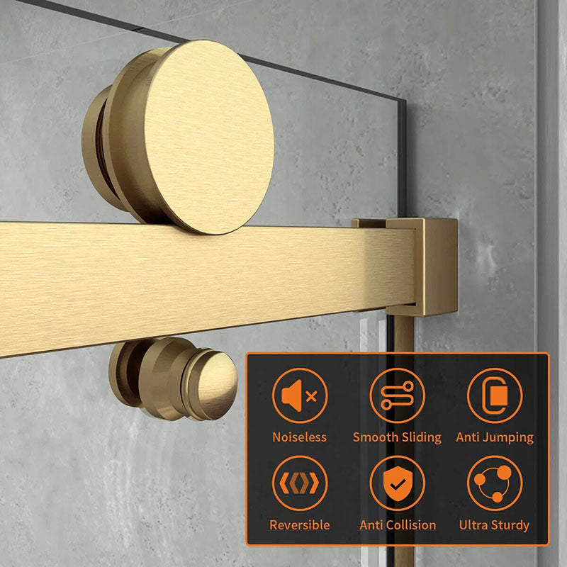 iBath Single Sliding Frameless Shower Door, 55–59" W x 75" H,Brushed Gold