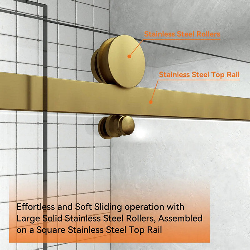 iBath Single Sliding Frameless Shower Door, 55–59" W x 75" H,Brushed Gold