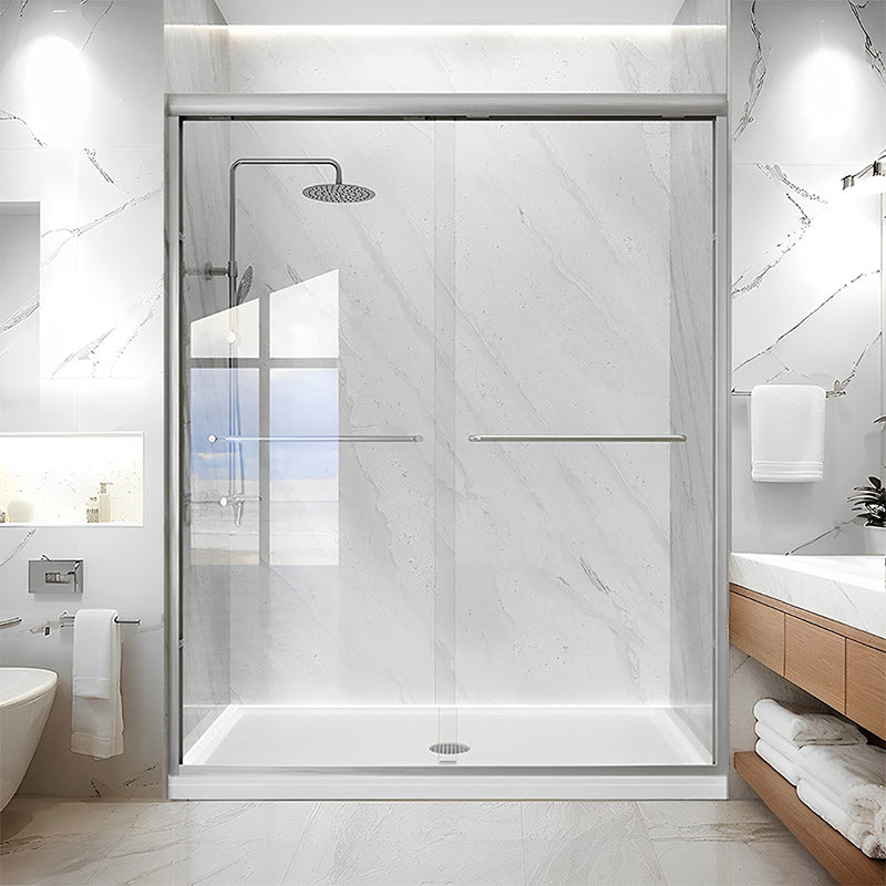 iBath Semi-Frameless Double Sliding Shower Door, 56–60" W x 72" H, Clear Glass, Brushed Nickel, Model TMDS-5972-BN