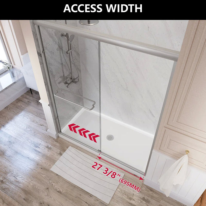 iBath Semi-Frameless Double Sliding Shower Door, 56–60" W x 72" H, Clear Glass, Brushed Nickel, Model TMDS-5972-BN