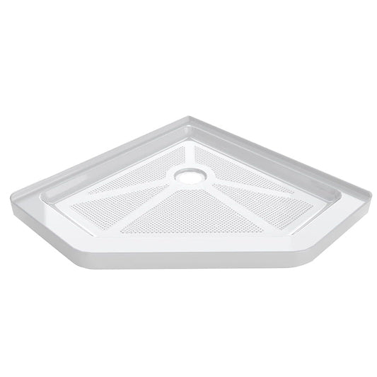 iBath 38" x 38" Neo Angle Corner Shower Base – Slip Resistant Textured Drain Pan in White - ibathshowers