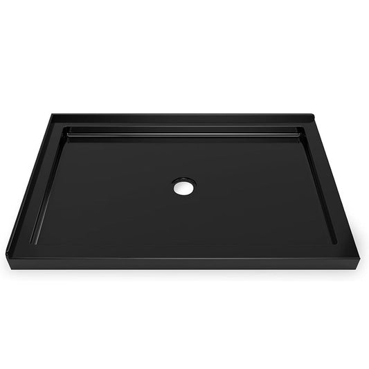 iBath 48" x 32" Black Shower Base – Double Threshold, Center Drain, Left - Side Flange, Durable Acrylic - ibathshowers