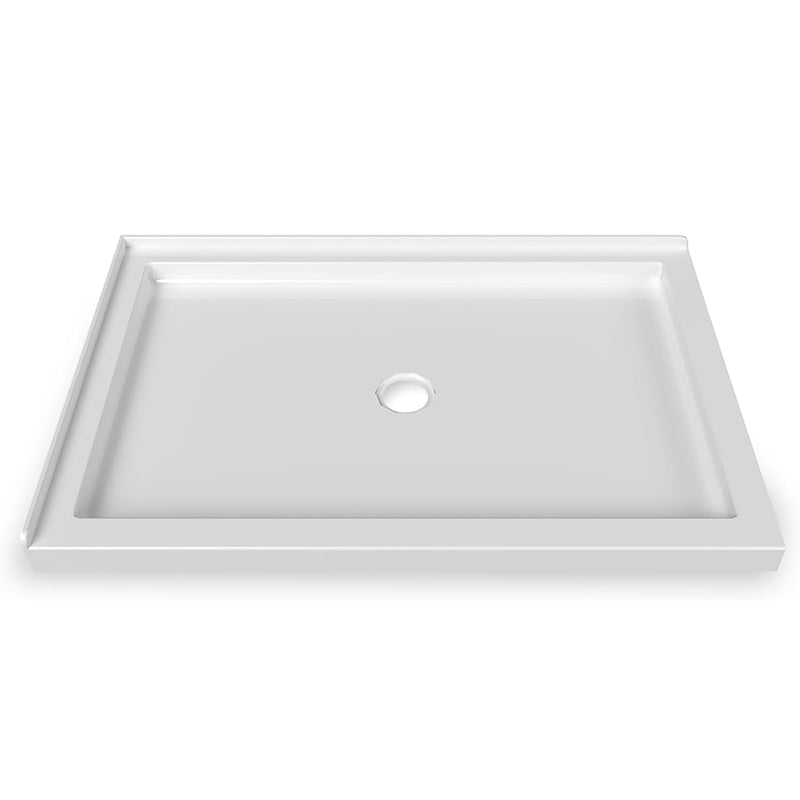 iBath 48" x 32" White Shower Base – Double Threshold, Center Drain, Left - Hand Flange, Durable Acrylic Pan - ibathshowers