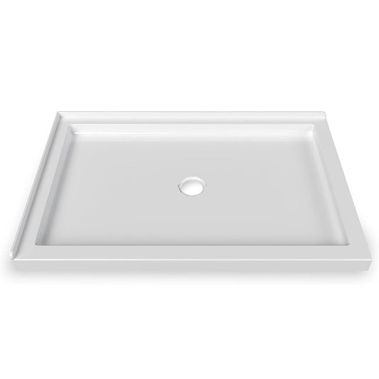 iBath 48" x 32" White Shower Base – Double Threshold, Center Drain, Left - Hand Flange, Durable Acrylic Pan - ibathshowers