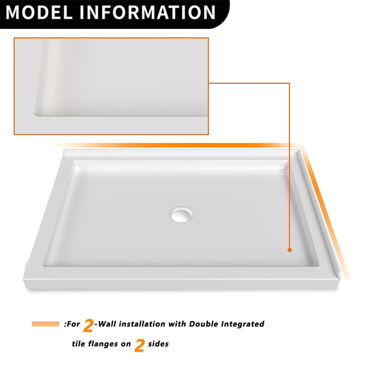 iBath 48" x 32" White Shower Base – Double Threshold, Center Drain, Right - Hand Flange, Durable Acrylic Pan - ibathshowers