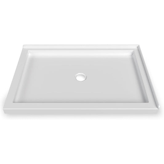 iBath 48" x 32" White Shower Base – Double Threshold, Center Drain, Right - Hand Flange, Durable Acrylic Pan - ibathshowers