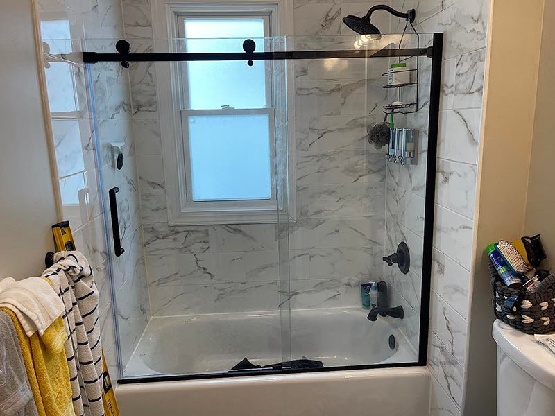 iBath 59"x60" Single Sliding Frameless Bathtub Door, Tempered Glass, Easy Clean, Matte Black Finish - ibathshowers