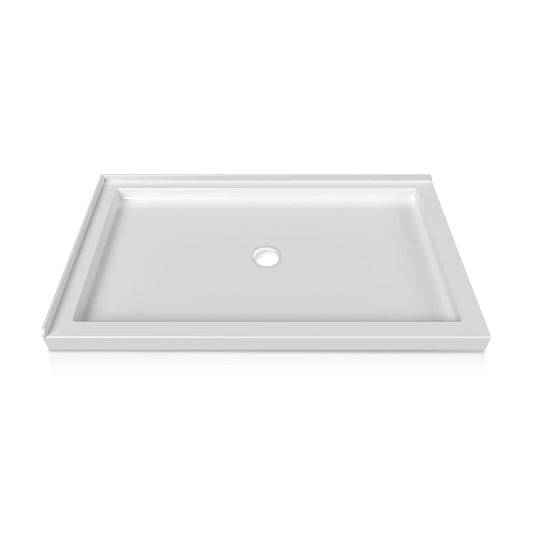 iBath 60" x 32" Shower Base – Double Threshold, Center Drain, Left - Side Design, White - ibathshowers