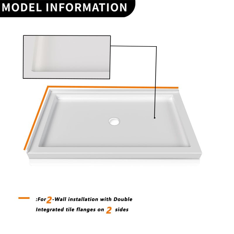 iBath 60" x 32" Shower Base – Double Threshold, Center Drain, Right - Side Flange, White AcryliciBath - ibathshowers