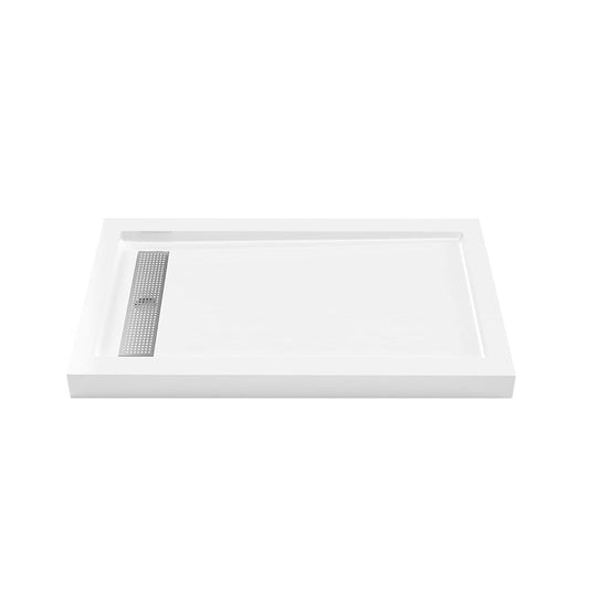 iBath 60" x 32" White Shower Base – Acrylic Pan with 304 Stainless Steel Linear Drain Cover & 3 Aluminum Flanges - ibathshowers