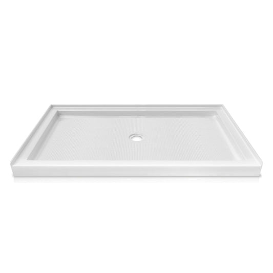 iBath 60" x 36" Center Drain Shower Base, Single Threshold Acrylic Shower Pan with Slip - Resistant Textured Surface, White – Durable & Easy to Clean. - ibathshowers