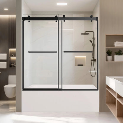 iBath Frameless Bathtub Door 56-60" W × 60" H 3/8" SGCC Tempered Glass Easy Clean