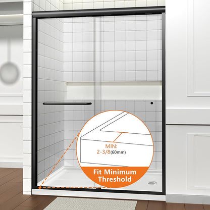 iBath Semi-Frameless Double Sliding Shower Door, 50"–54" W x 72" H,Matte Black
