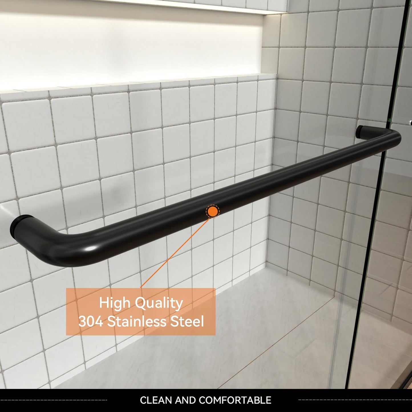 iBath Semi-Frameless Double Sliding Shower Door, 50"–54" W x 72" H,Matte Black