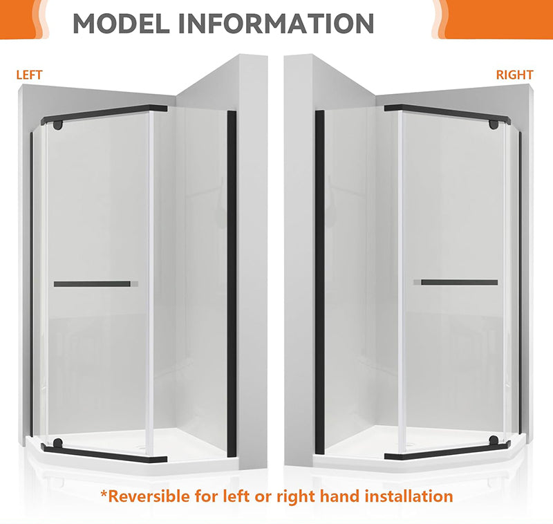 iBath Corner Shower Door 38", Reversible Pivot, Easy-Clean