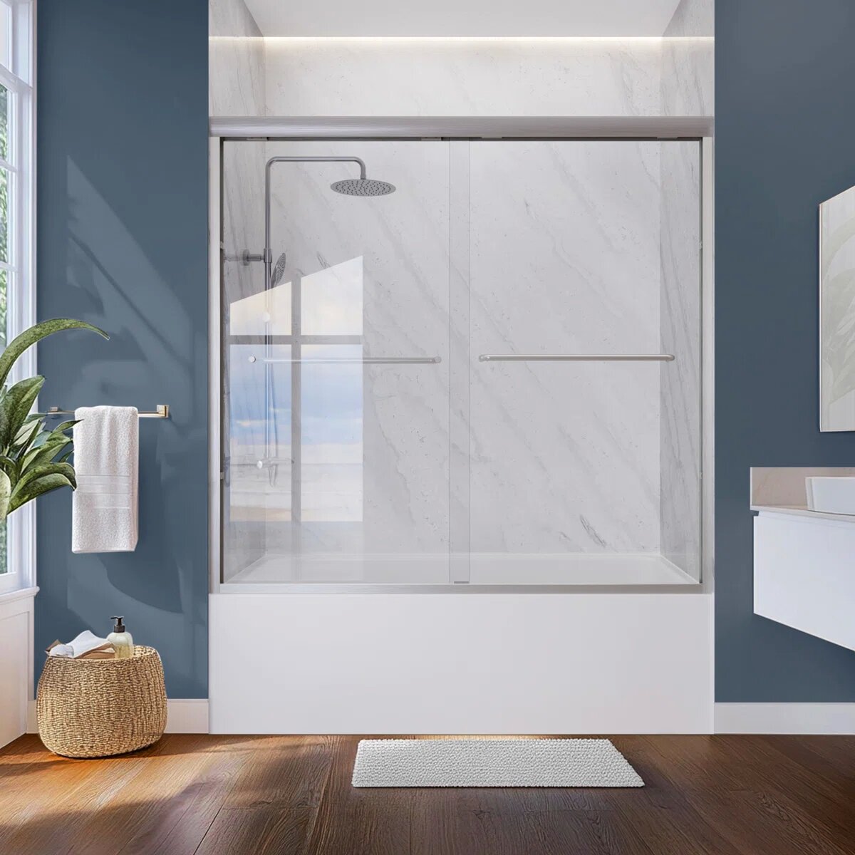 55" - 59'' W x 60'' H Semi-frameless Bypass Sliding Bathtub Doors