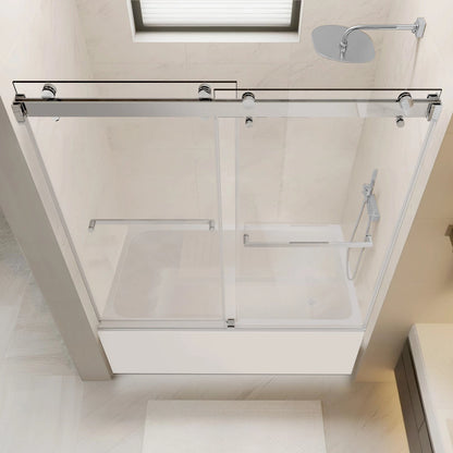 iBath Frameless Bathtub Door 56-60" W × 60" H 3/8" SGCC Tempered Glass Easy Clean