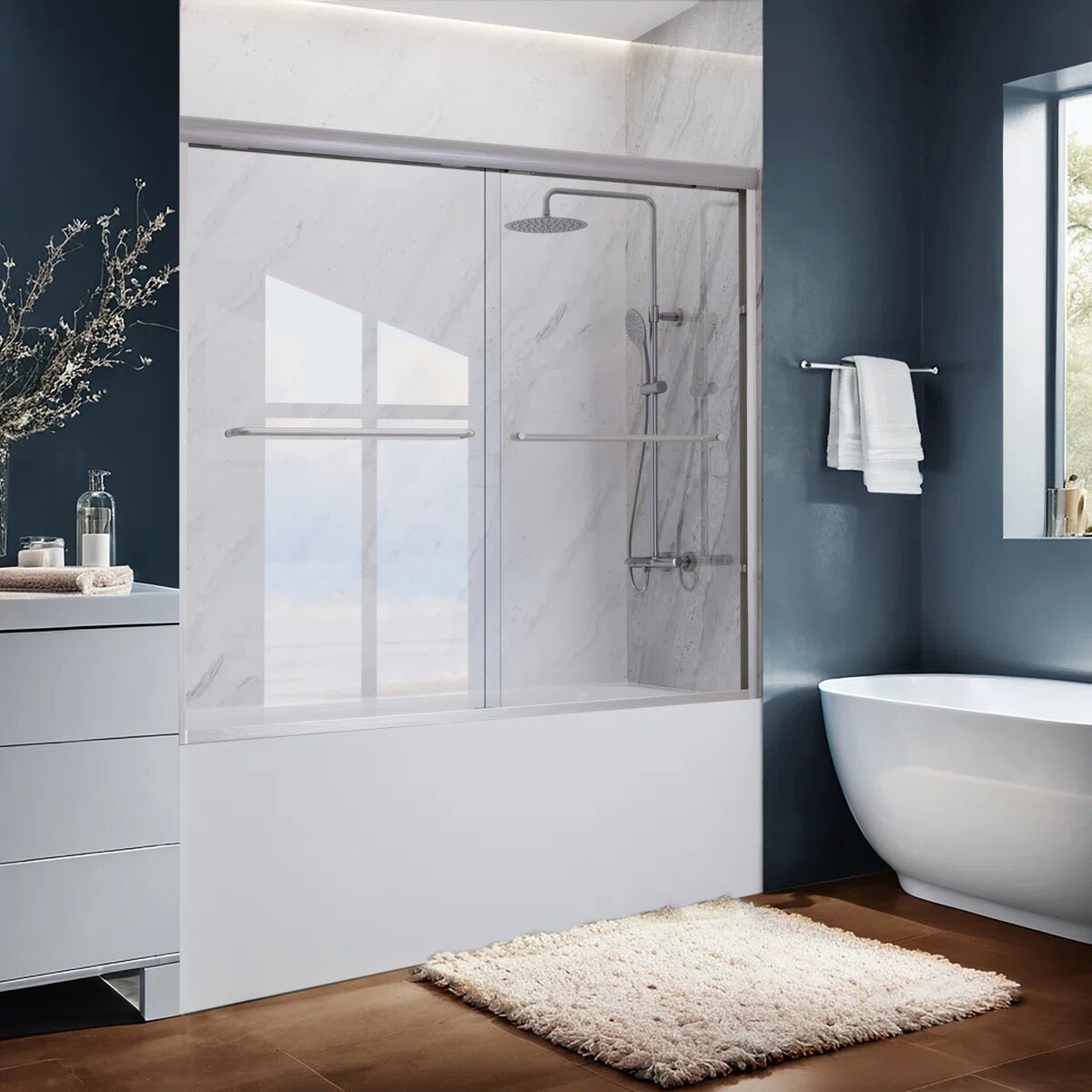 55" - 59'' W x 60'' H Semi-frameless Bypass Sliding Bathtub Doors