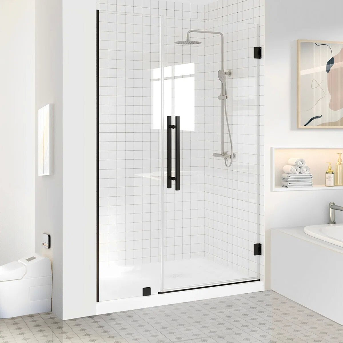 iBath 47" - 48" W x 72" H Hinged Frameless Shower Door  IBTMW4872A-MB