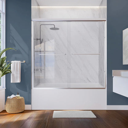 55" - 59'' W x 60'' H Double Sliding Door Semi-Frameless Tub Door With Two Towel Bars IBTMDS-5960-CH