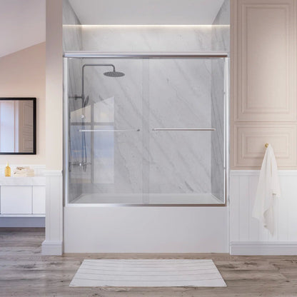 55" - 59'' W x 60'' H Double Sliding Door Semi-Frameless Tub Door With Two Towel Bars IBTMDS-5960-CH
