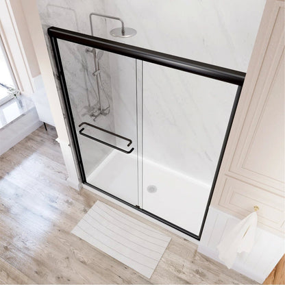 55" - 59'' W x 72'' H Double Sliding Door Semi-Frameless Shower Door With Two Towel Bars IBTMDS-5972-MB