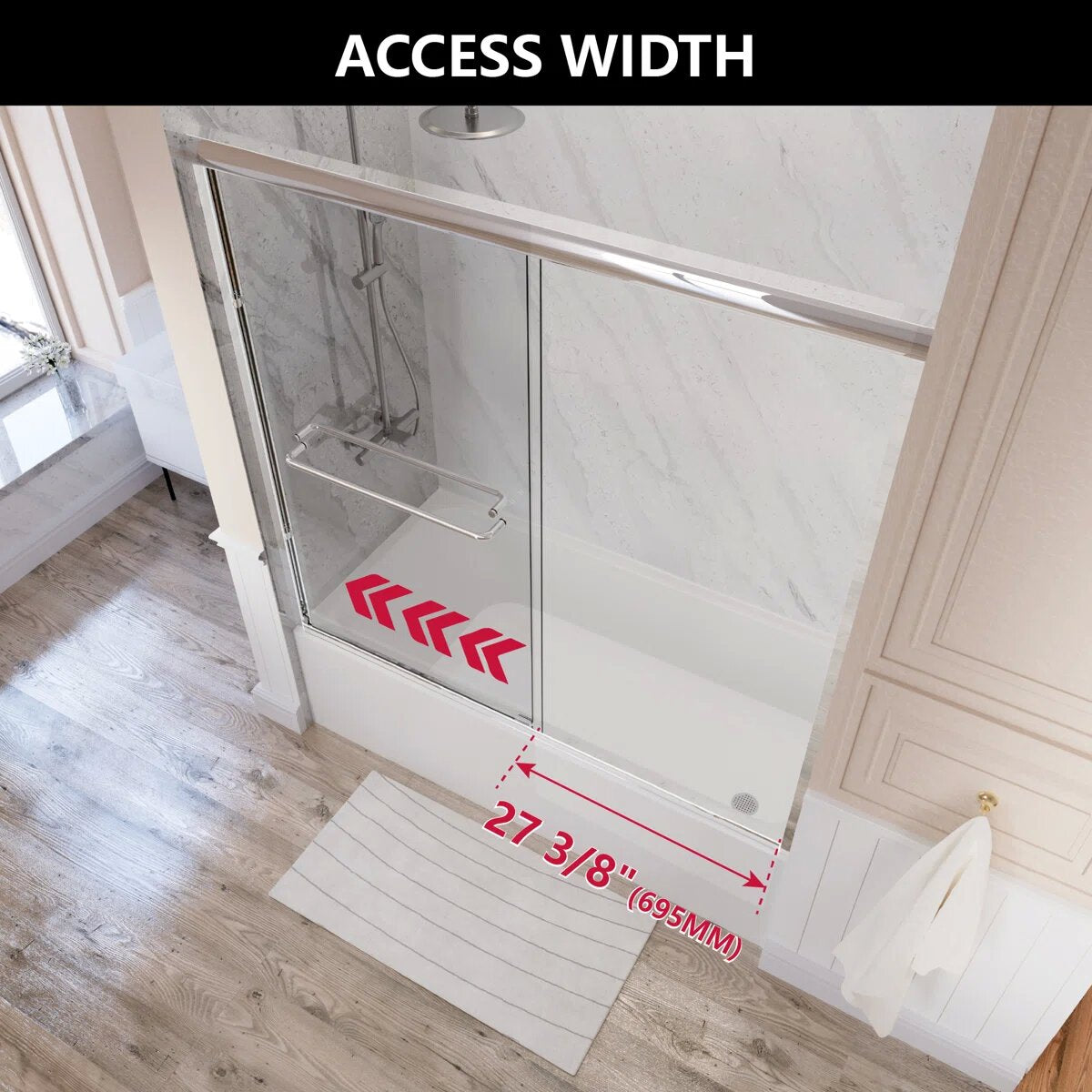 55" - 59'' W x 60'' H Double Sliding Door Semi-Frameless Tub Door With Two Towel Bars IBTMDS-5960-CH