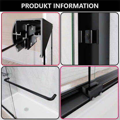 55" - 59'' W x 72'' H Double Sliding Door Semi-Frameless Shower Door With Two Towel Bars IBTMDS-5972-MB